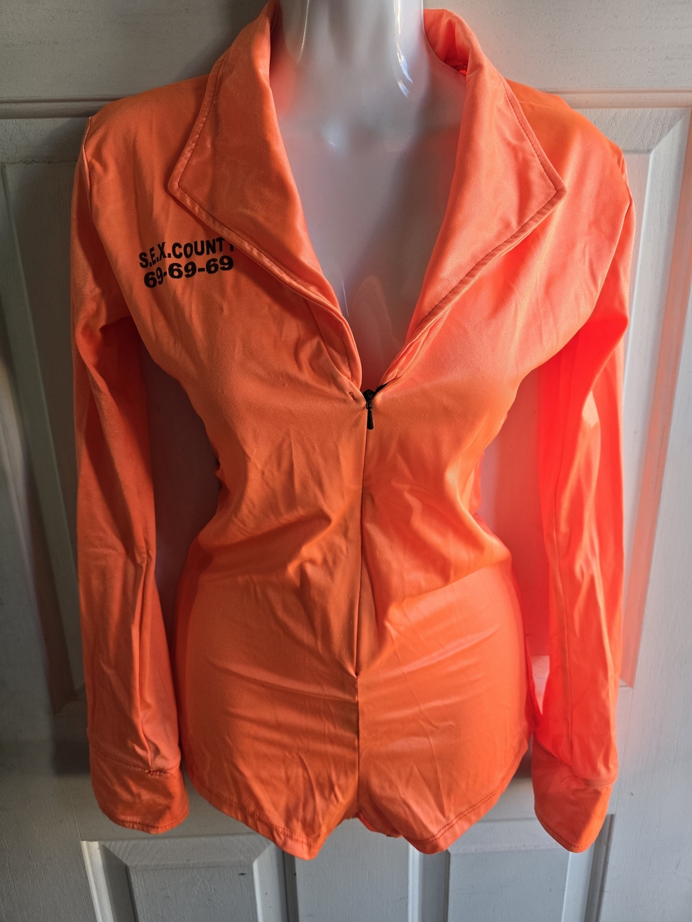 Shirley of Hollywood Neon Orange Sexy Inmate Costume Zip-Front